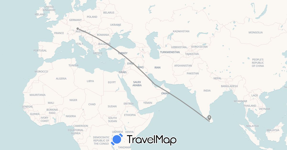 TravelMap itinerary: driving, plane in Germany, Sri Lanka, Qatar (Asia, Europe)